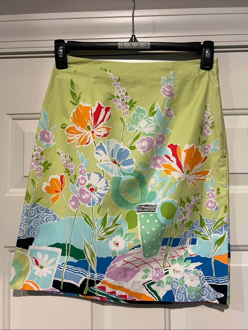 Talbots Sz 6 100% Cotton Floral Lime Green Skirt Garden Preppy - Picture 1 of 9